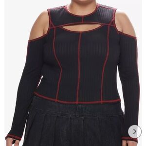 Social Collision Hot Topic Red contrast Pop stitch Cold Shoulder Top